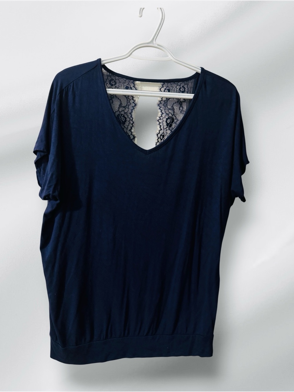 Apt. 9 intimates Navy Short-Sleeve V-Neck Top with Lace Back